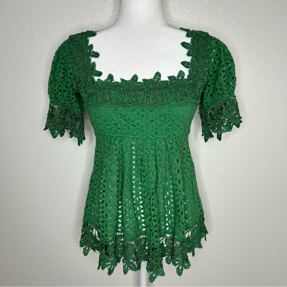 Moda International Victoria Secret Womens Green Crochet Square Neck Top Size 2 - Picture 1 of 8